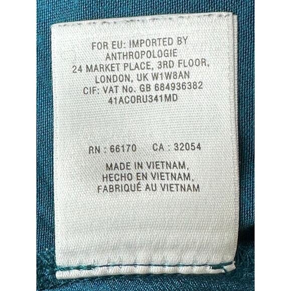 Deletta Anthropologie Top Womens XS Shimmerwing Back Cutouts Teal Stretch V-Neck - Picture 9 of 9